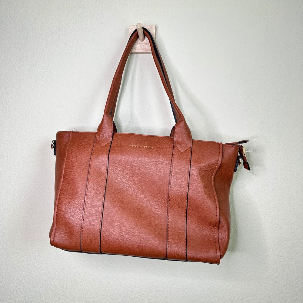 Poppy & Peonies Multitasker Cognac Brown Vegan Leather Laptop Bag Travel Chic